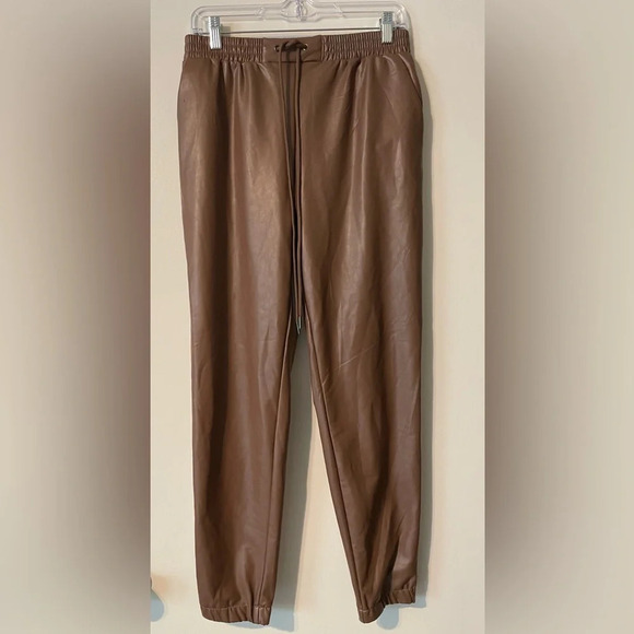 21 Saints Brown Faux Leather Joggers NWT Size Medium - Picture 1 of 10